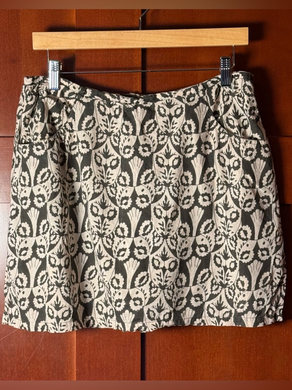 Blue Plate Womens Gray & Cream Ikat Floral Print Cotton Skort Size 10
